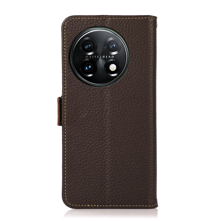 Genuine leather phone case with camera cutout and side magnetic closure, brown