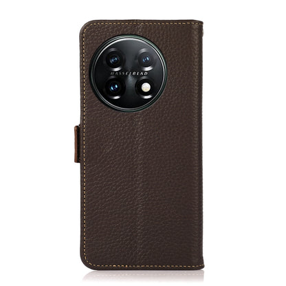 Genuine leather phone case with camera cutout and side magnetic closure, brown