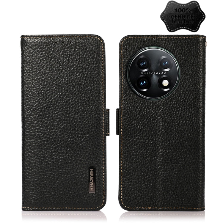 Genuine leather phone case with camera cutout and side magnetic closure, black