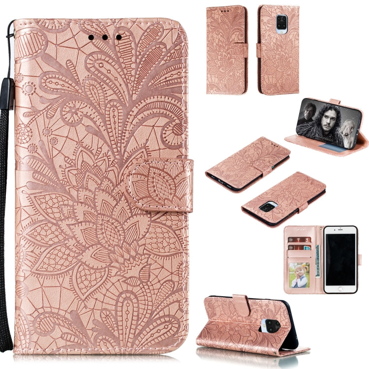 Embossed floral wallet phone case with card slots and lanyard, rose gold