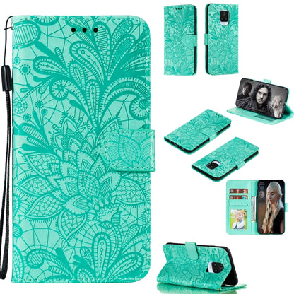 Embossed floral wallet phone case with card slots and lanyard, teal green