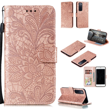 Embossed floral wallet phone case with card slots and lanyard, rose gold, phone frame