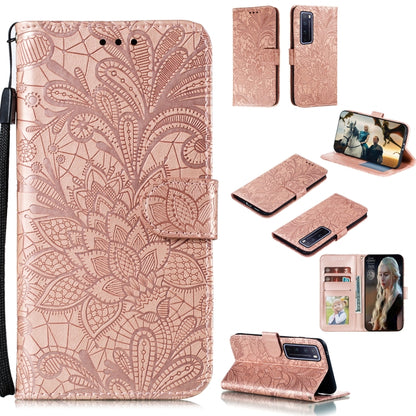 Blush pink embossed lace floral leather phone wallet case with card slots and stand