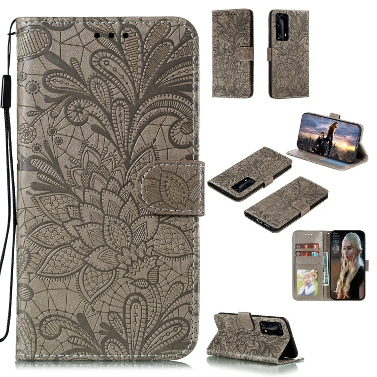 Taupe floral embossed wallet phone case with card slots and lanyard strap