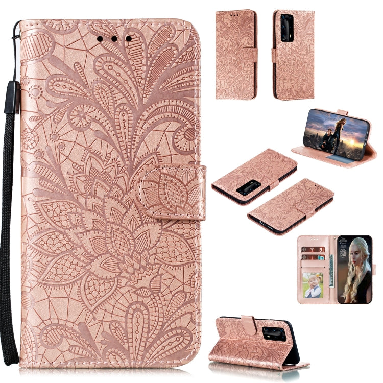 Rose gold floral embossed wallet phone case with card slots and lanyard strap