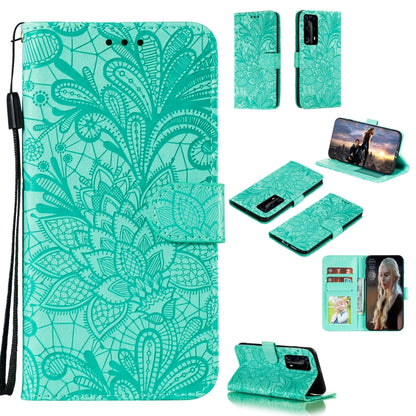 Teal floral embossed wallet phone case with card slots and lanyard strap