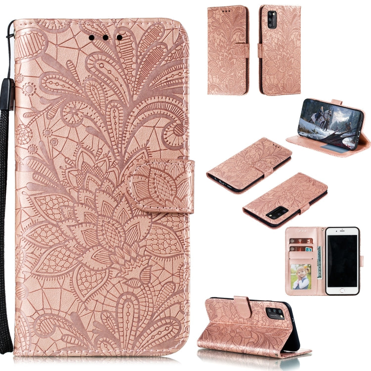 Rose gold embossed lace floral wallet phone case with flip cover and card holder windows