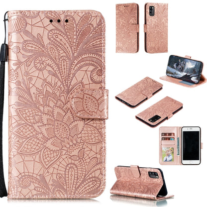 Rose gold embossed lace floral wallet phone case with flip cover and card holder windows