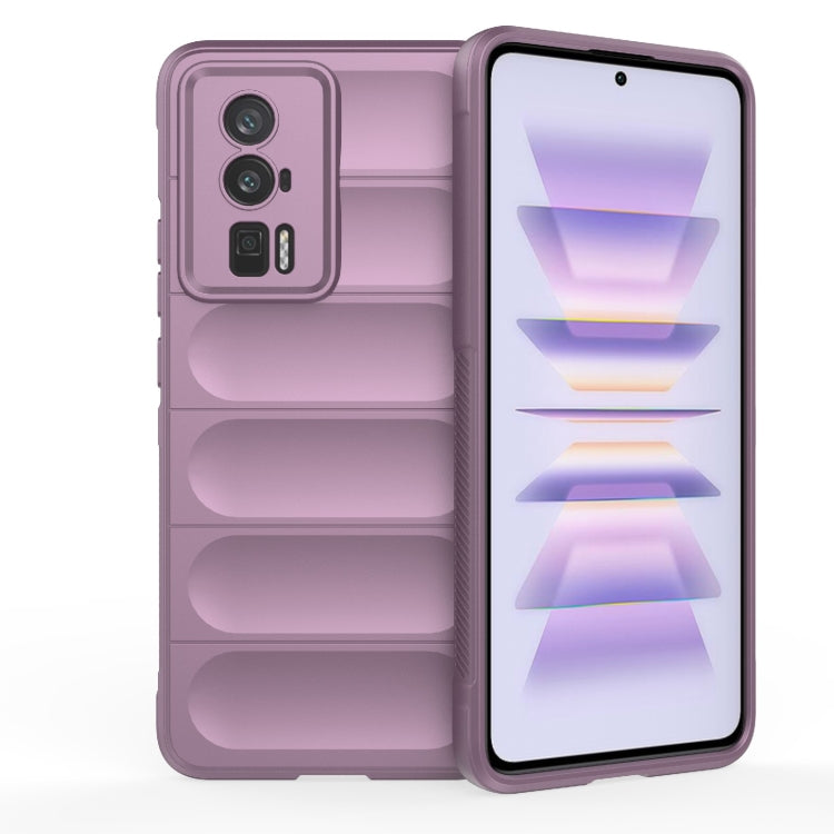 Purple TPU flannel phone case with camera cutouts and cushioned interior ridges