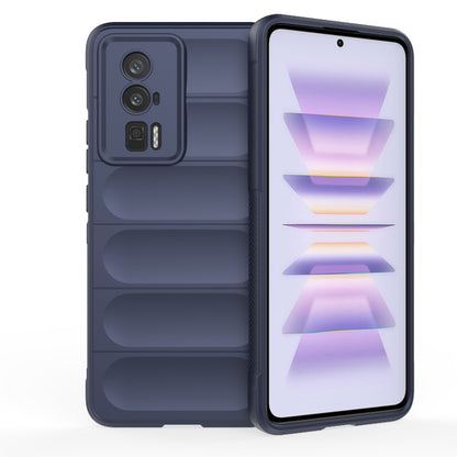 Dark blue TPU flannel phone case with camera openings and raised interior segments