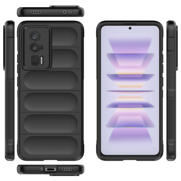 Magic Shield TPU + flannel phone case in black, front and back view