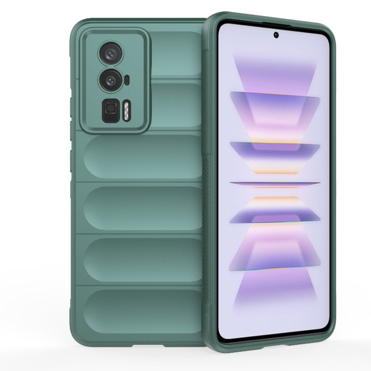 Dark green TPU flannel phone case with camera cutouts and raised edge for screen protection