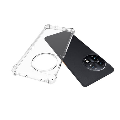 Clear TPU phone case with circular ring holder cutout and raised corner protection
