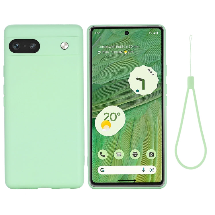 Shockproof liquid silicone phone case for Google Pixel 7a, mint green, camera cutout