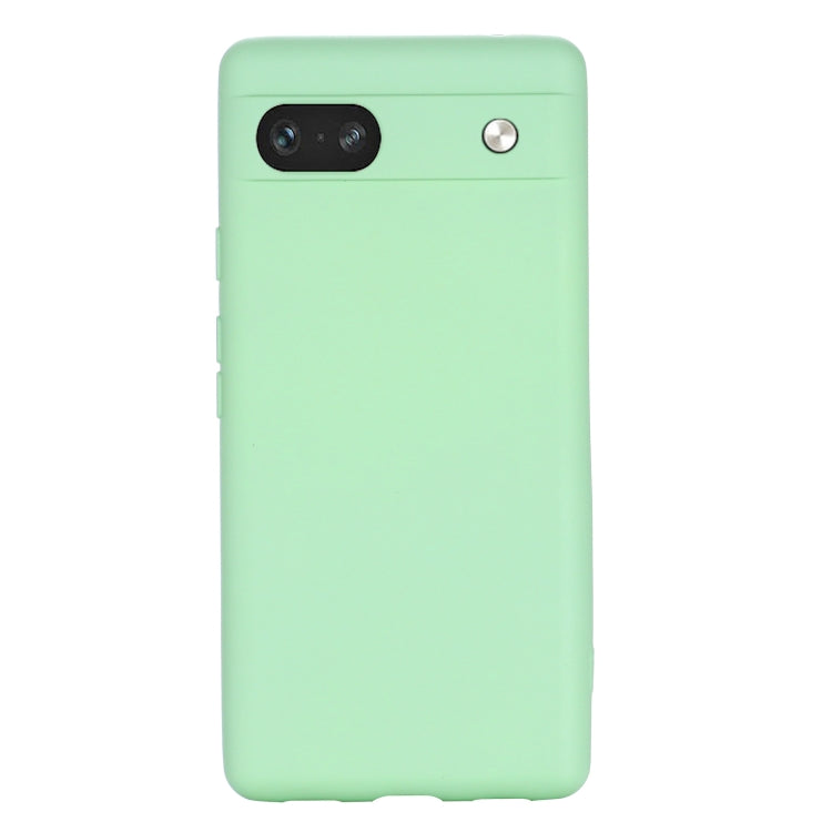 Shockproof liquid silicone phone case for Google Pixel 7a, mint green rear view