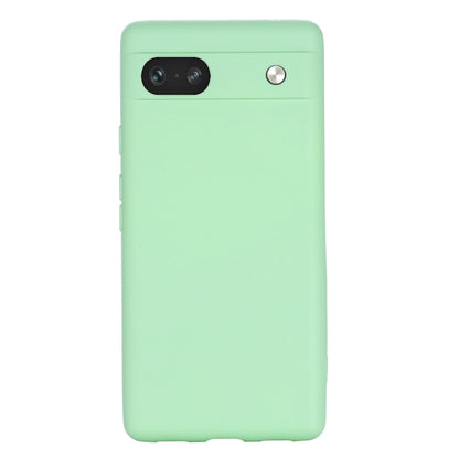 Shockproof liquid silicone phone case for Google Pixel 7a, mint green rear view