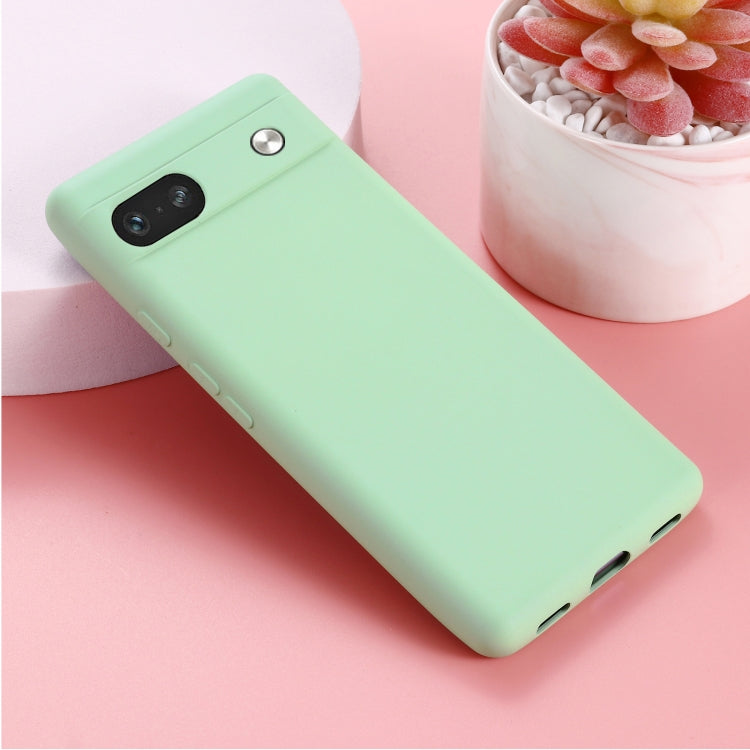 Shockproof liquid silicone phone case for Google Pixel 7a, mint green slim profile