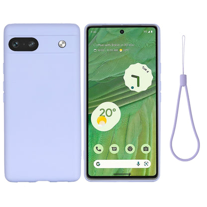 Shockproof liquid silicone phone case for Google Pixel 7a, light purple, camera cutout