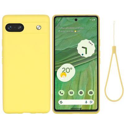 Shockproof liquid silicone phone case for Google Pixel 7a, yellow, camera cutout