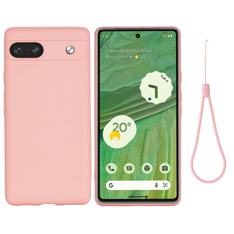 Shockproof liquid silicone phone case for Google Pixel 7a, pink, camera cutout