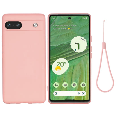 Shockproof liquid silicone phone case for Google Pixel 7a, pink, camera cutout