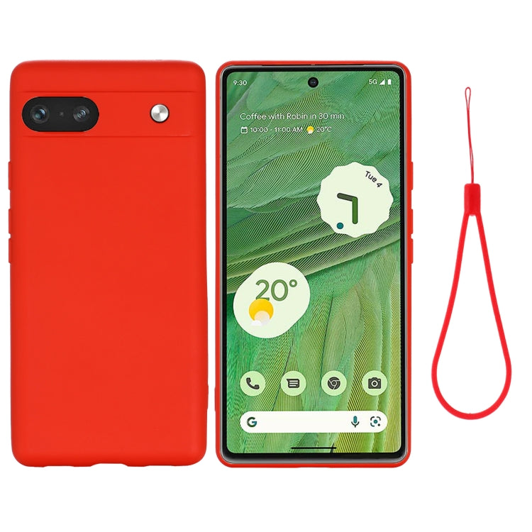 Shockproof liquid silicone phone case for Google Pixel 7a, red, camera cutout
