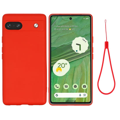 Shockproof liquid silicone phone case for Google Pixel 7a, red, camera cutout