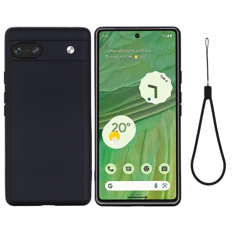 Black liquid silicone shockproof phone case with camera cutouts and lanyard loop