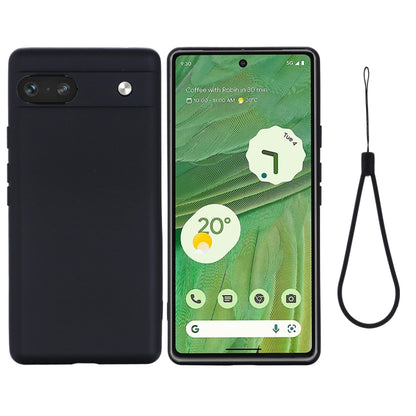 Black liquid silicone shockproof phone case with camera cutouts and lanyard loop