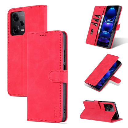 Red leather flip phone case with stitched folio cover and side button cutouts