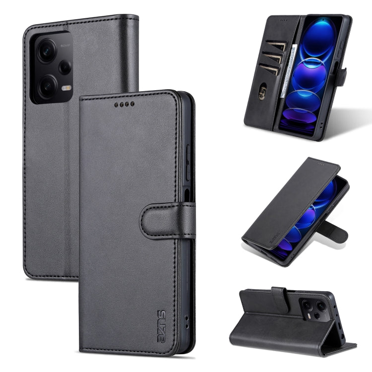 Black leather flip phone case with textured surface, folio cover, and camera cutout