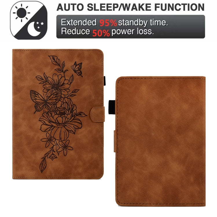Brown floral butterfly embossed leather case with back panel and raised viewing stand