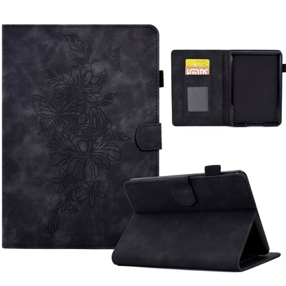 Dark embossed leather smart tablet case with peony butterfly floral pattern and stand