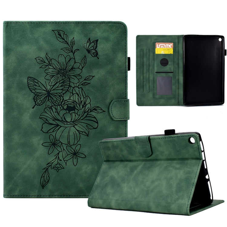 Green leather peony and butterfly smart case with standing cover and inner pockets