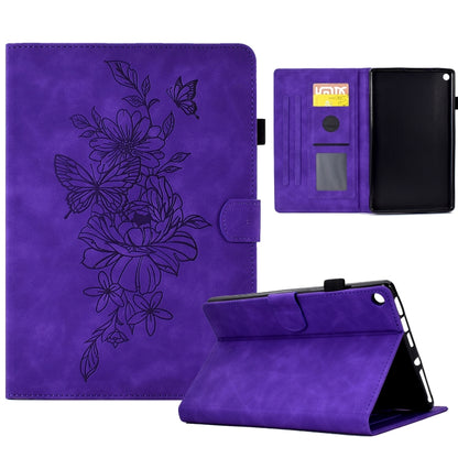 Purple peony butterfly embossed folio tablet case, open inner pocket and viewing stand