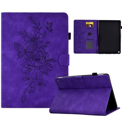 Purple peony butterfly embossed smart tablet case with folio stand and front panel