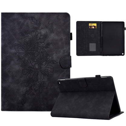 Dark embossed leather smart tablet folio case with peony butterfly floral embossing