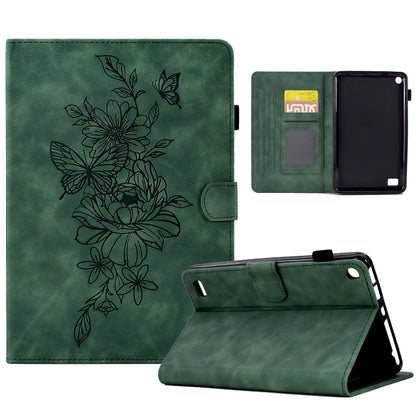 Green peony butterfly embossed smart tablet case with folio stand and card slots