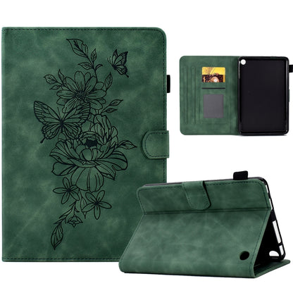 Green peony butterfly embossed folio tablet case, open view showing inner pockets