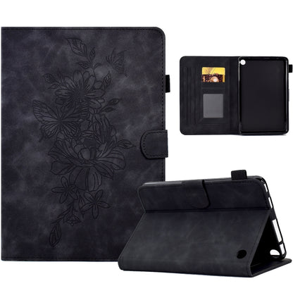 Dark embossed leather smart tablet folio case with peony butterfly motif and stand