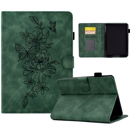 Green peony butterfly embossed smart tablet case with front cover and stand