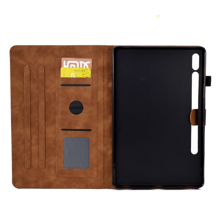 Brown leather tablet case open with card slots and back cover protection