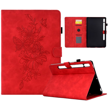 Red embossed peony butterfly leather smart tablet case, folio stand and side strap
