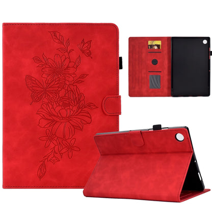 Red embossed peony butterfly leather smart tablet case with open front and tablet holder