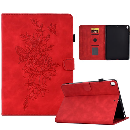 Red embossed peony butterfly leather smart tablet case with open pocket and stand
