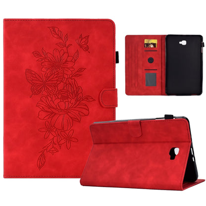Red embossed peony butterfly leather smart tablet case with open card slots and stand
