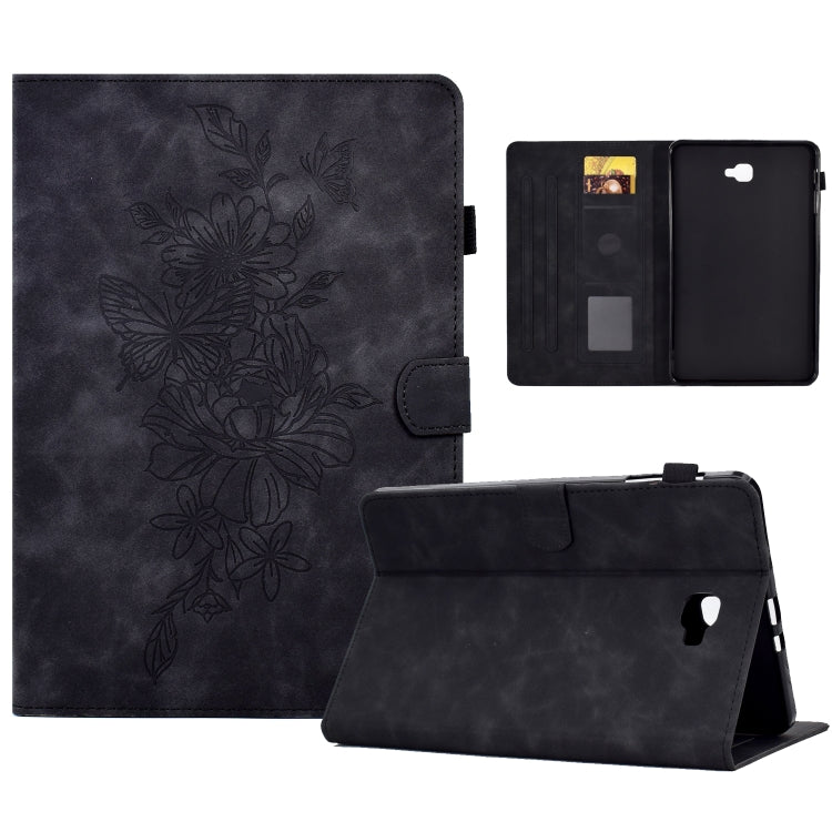 Dark embossed floral smart tablet folio case open with card slots, tablet holder flap, stand