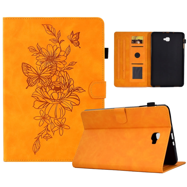 Peony butterfly embossed leather smart tablet case, orange floral pattern with viewing stand