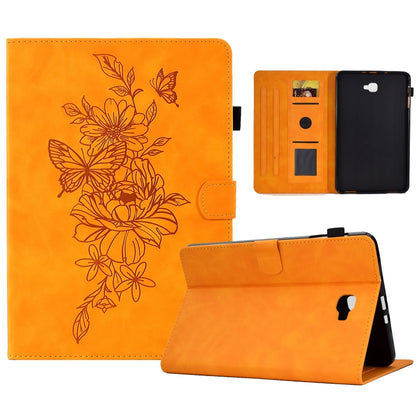 Peony butterfly embossed leather smart tablet case, orange floral pattern with viewing stand