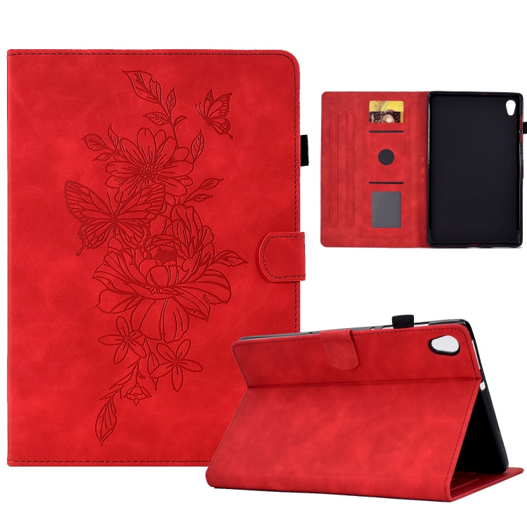 Red embossed peony butterfly leather smart tablet case with adjustable folio stand view